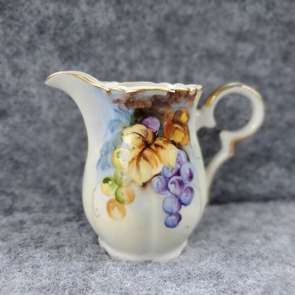 Vintage Lefton China Floral Creamer Pitcher With Gold Trim & Fruit Design - Picture 1 of 8